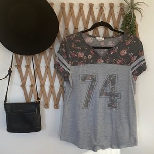 Maurices Baseball Style Floral Vneck Short Sleeve Tshirt